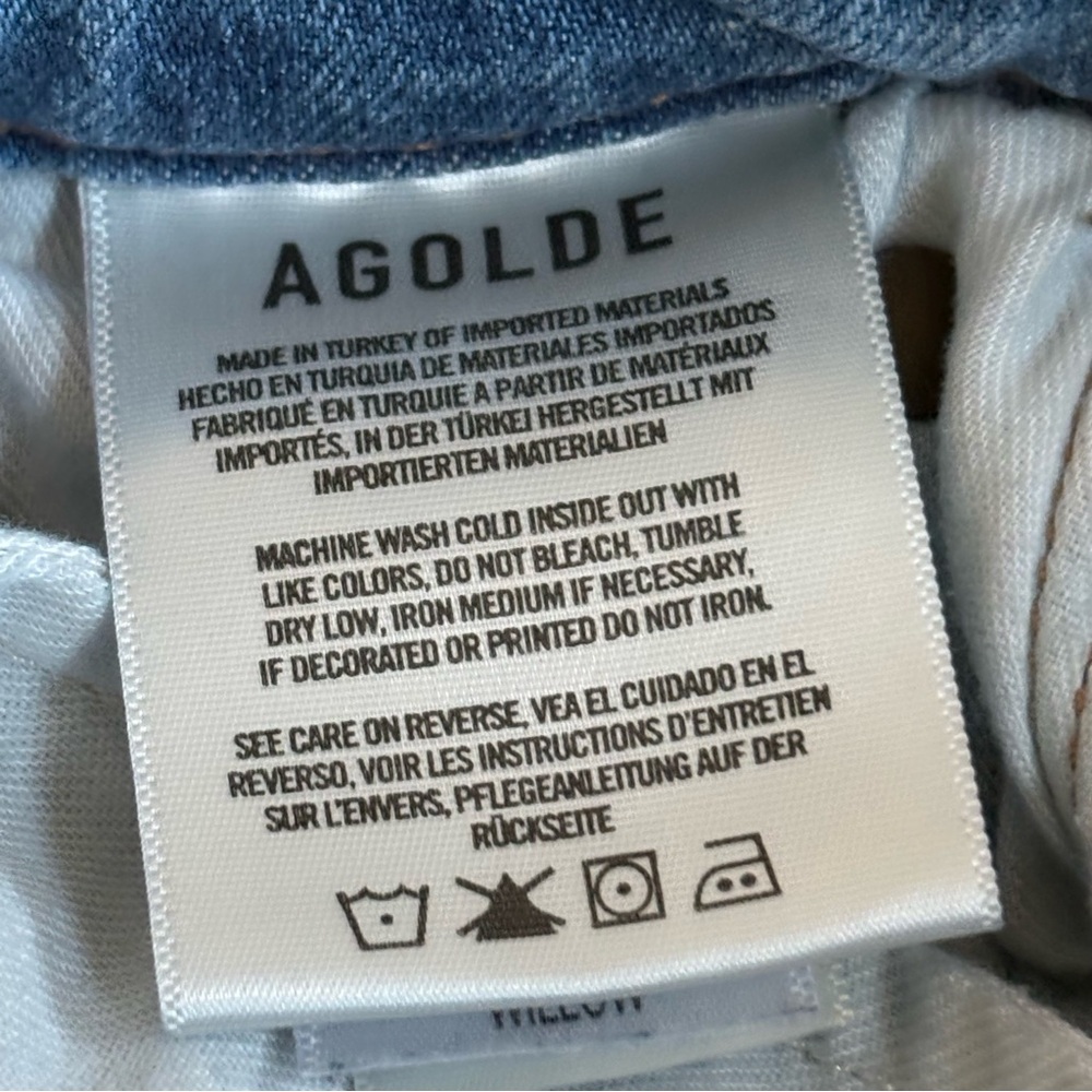 AGOLDE‎ Willow Mid Rise Slim Straight Raw Hem Jeans Light Wash 25 - Picture 8 of 9